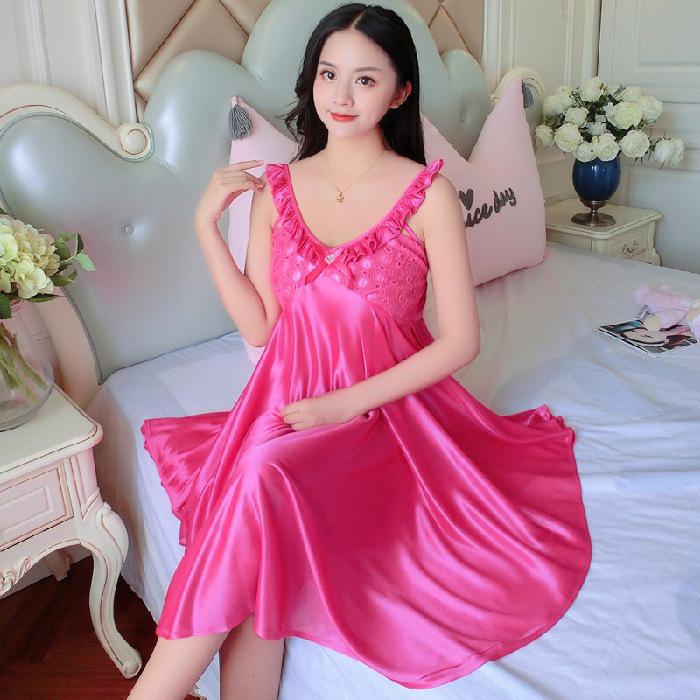 Женская ночная рубашка Ice Silk с V-образным вырезом - сексуальная летняя пижама