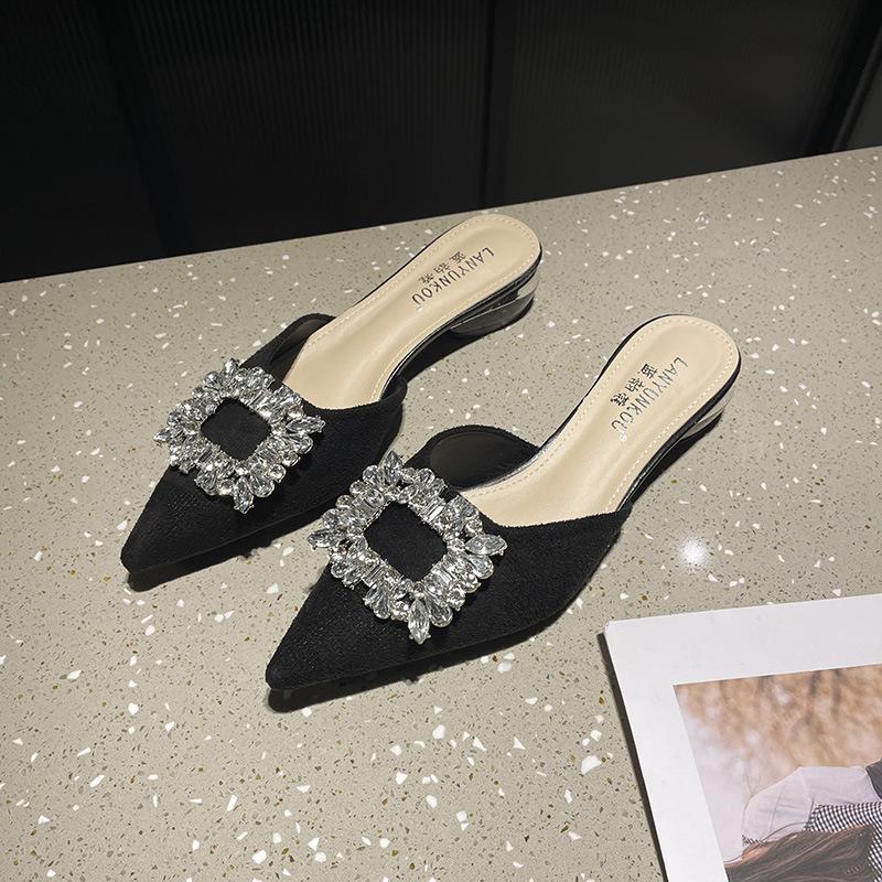 Французские тапочки со стразами в виде сумки на голову, женская верхняя одежда, лето 2024, новые ленивые классные тапочки на тонком каблуке, туфли на высоком каблуке от muller