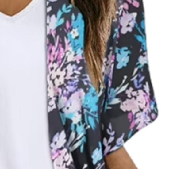 Женская шифоновая рубашка с V-образным вырезом и коротким рукавом с цифровым 3D-принтом, дышащий солнцезащитный кардиган, пальто с открытым передом, пальто средней длины