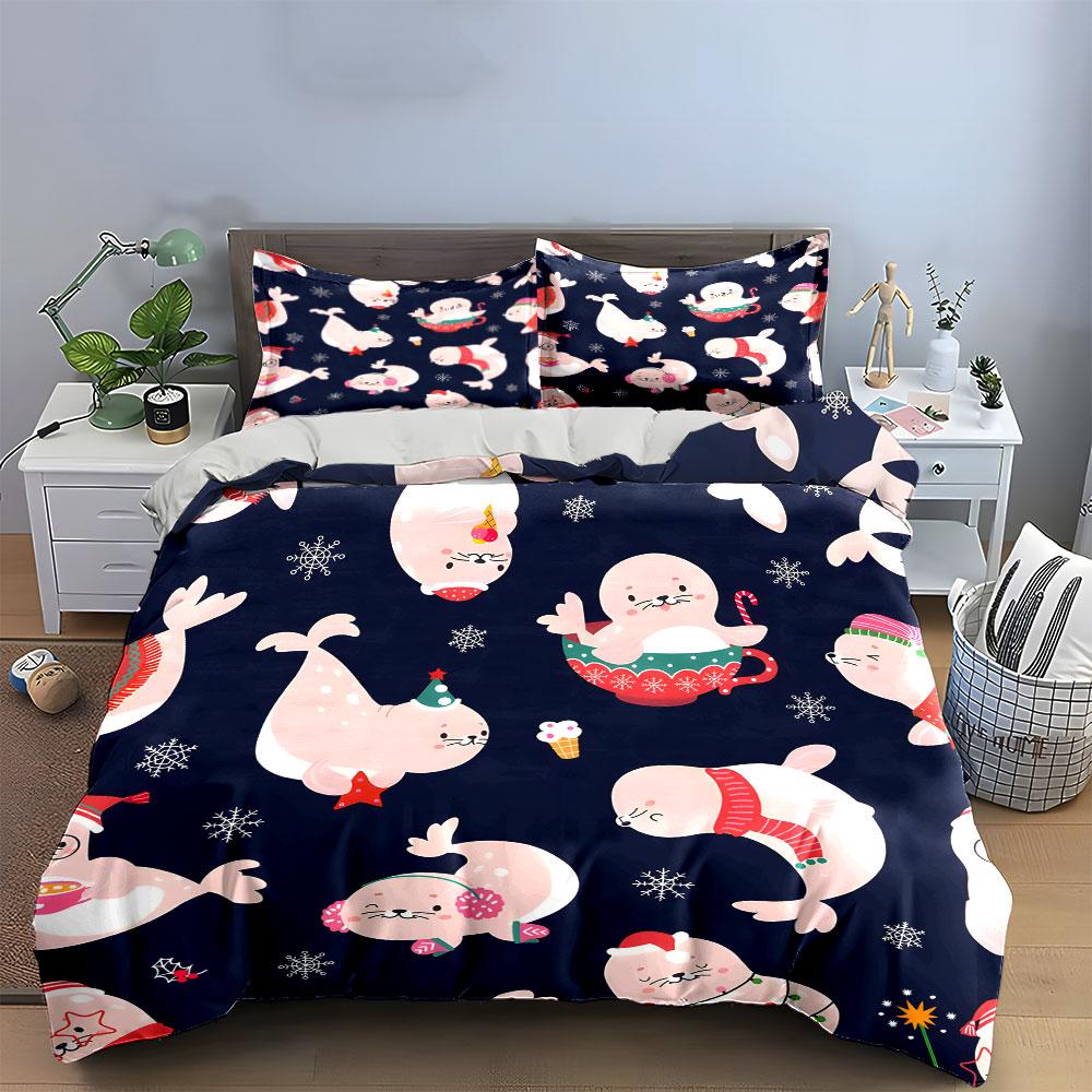Cute Seals in Winter Design Bedding Duvet Cover Set (1*Duvet Cover 2*Pillowcases, without duvet insert)