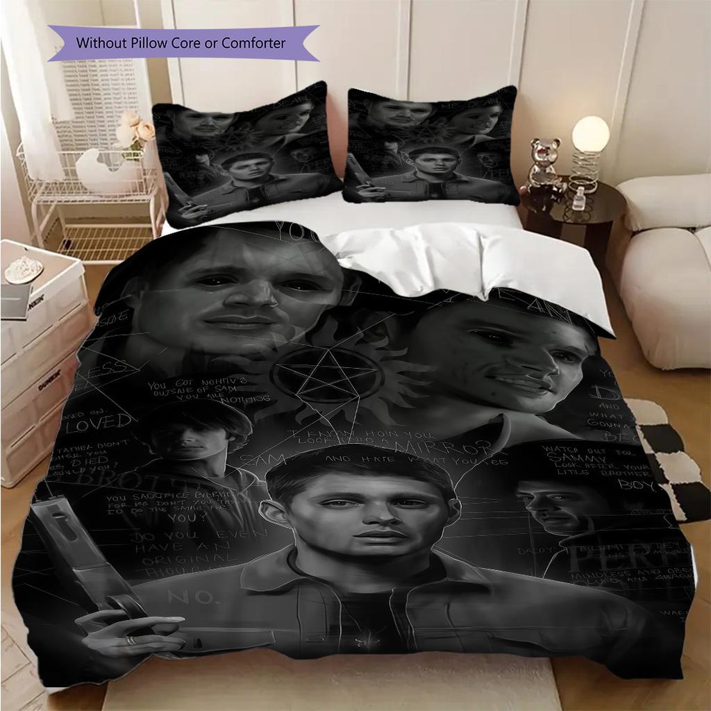 Angelic Figures Pentagram Flames Threepiece Set 1 Duvet Cover 2 Pillowcase Without Core Christmas Birthday Gift Soft And Comfortable
