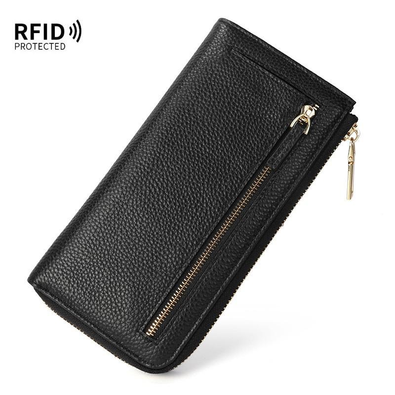 Женский RFID-кошелек L-образной формы из натуральной кожи с защитой от кражи и молнией