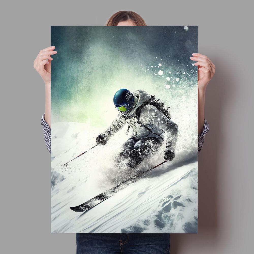 Зимние виды спорта Катание на лыжах Искусство Плакаты и принты Холст Живопись Винтаж Путешествия Лыжи в снегу Сноуборд Апре-ски Зимний домашний декор Без рамки