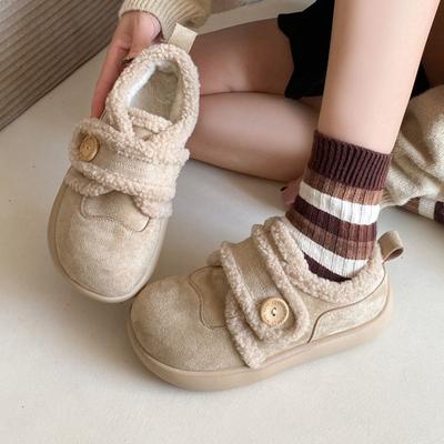 Женские эластичные толстые подошвы зимние меховые теплые противохолодовые утепленные сноубутсы нескользящие износостойкие повседневные спортивные хлопковые ботинки меховая обувь