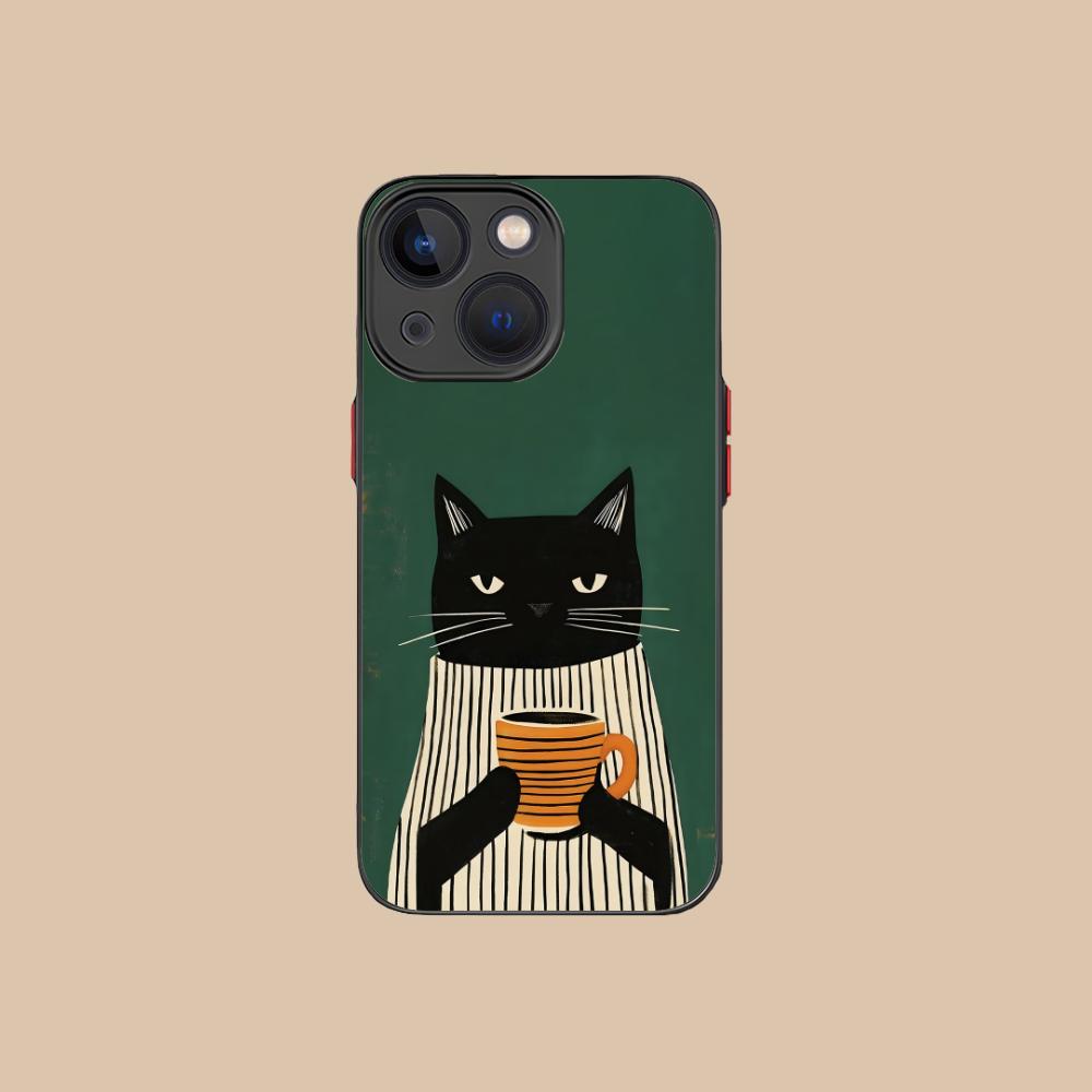 Cute Coffee Cat Silicone Mobile Phone Case for iPhone 17 16 15 14 13 12 11 X XR XS Air Pro Max Plus Mini Colorful Cover