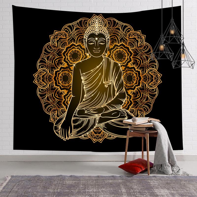 Golden Buddha Mandala Wall Tapestry Spiritual Zen Meditation Asian Ethnic Home Decor Warm Cozy Soft Durable Aesthetic
