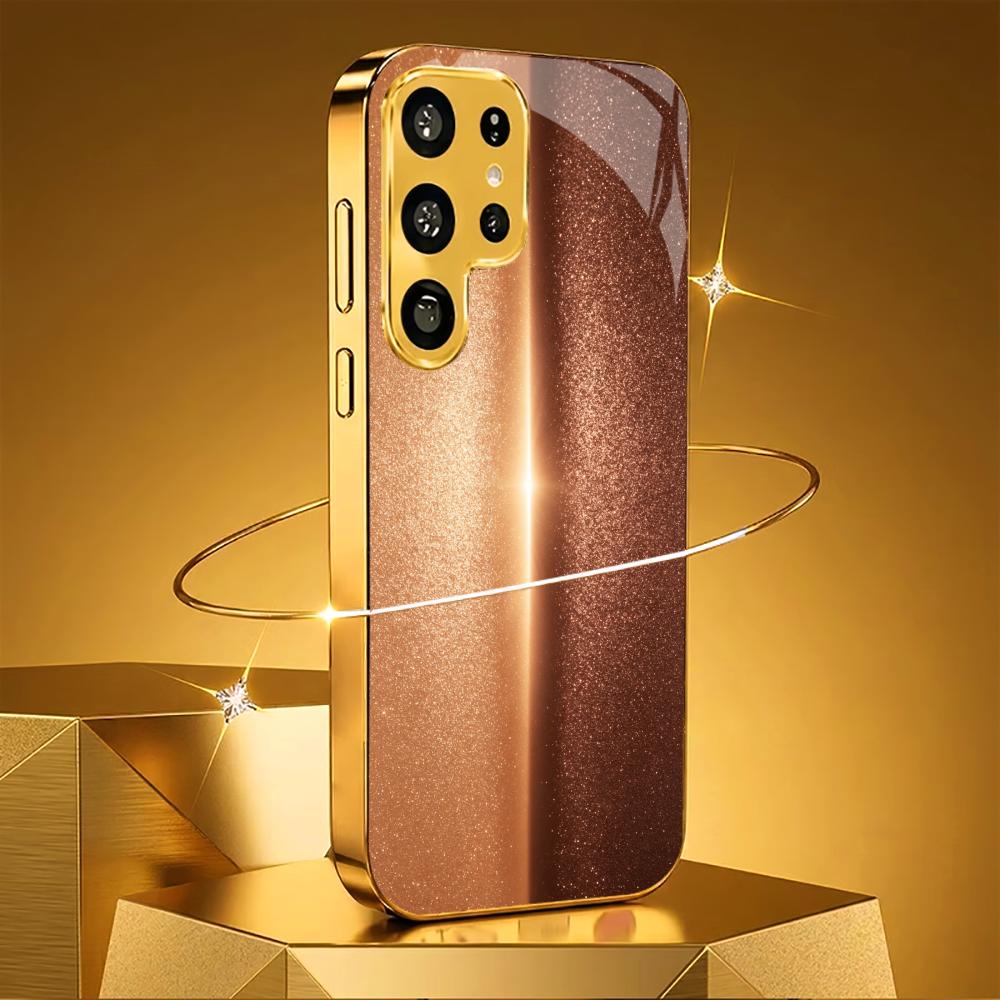 Gloss Gold Bumper Rose Gold phone case glass s25 ultra case s26 ultra case for Samsung Galaxy S26 S25 S24 S23 S22 FE Ultra Plus