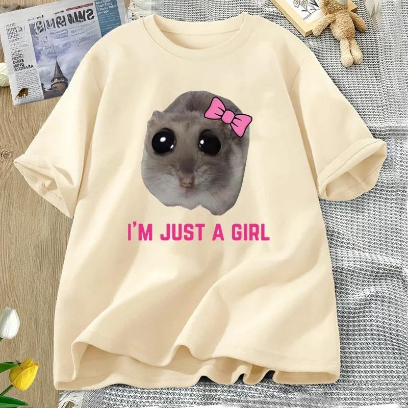 Im Just A Girl Hamster Meme TShirt Funny Unisex Tees Short Sleeve Casual Streetwear Women Tshirts and Polos