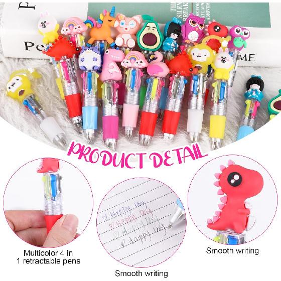 DIYASY 30 Pcs Mini Multicolor Ballpoint Pens, 4-in-1 Multicolored Retractable Pen Bulk Cute Animals Pens for Office Supplies Party Favors 15 Styles