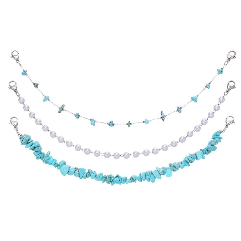3pcs/Set Pearls Baseball Cap Chain Turquoise Mesh Baseball Hat Chain Baseball Caps