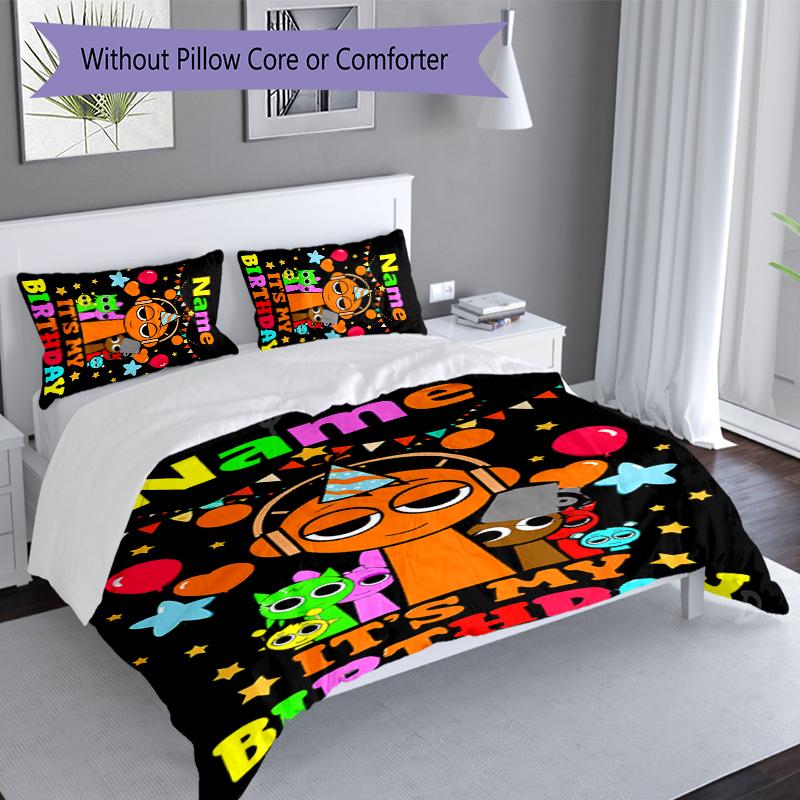 3pcs Custom Name Sprunki themed Bedding Set,Includes 1 Duvet Cover and 2 Pillowcases,All-season Bedroom Decor
