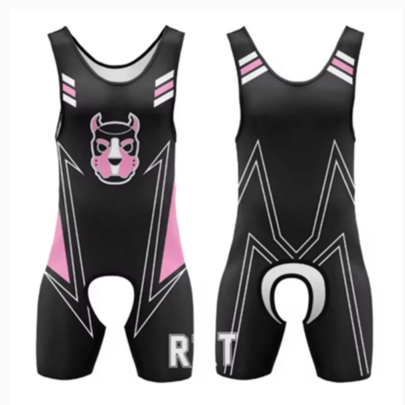 Dog Head Hooded Bodysuit With Cutouts Wrestling Gym Weightlifting Uniform Men Women