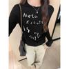 Черная футболка с круглым вырезом и длинными рукавами с принтом букв, женская облегающая майка в стиле ранней осени, внутренний топ
