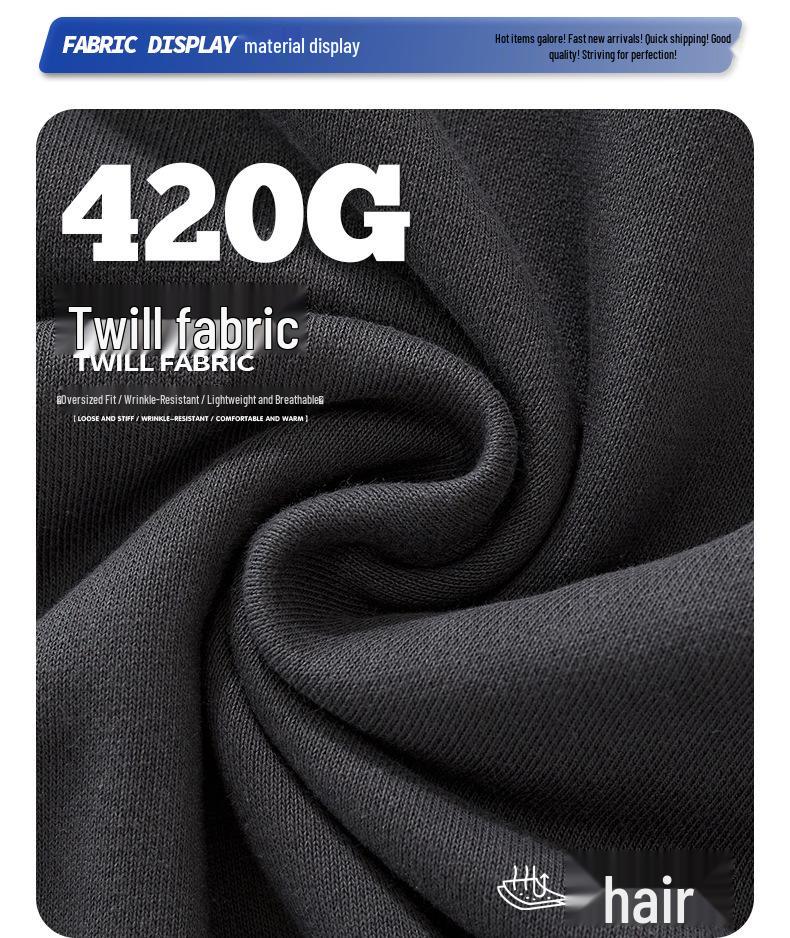 DE Men's Moleskin Twill Hoodie: Boxy Short Wide 420G Sweatshirt with Adjustable Hem Drawstring, American Style