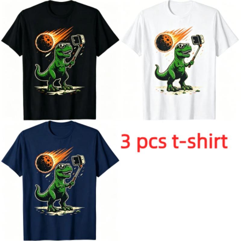 Funny Cartoon Dinosaur Selfie Pattern Print Kids T-shirt Summer Girls Boys Casual Fashion Tops Kids O-Neck Short Sleeve T-shirt Clothing
