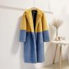 Autumn and Winter Women's Plus Size Padded Thickened Medium Long Loose POLO Collar Patchwork Colour Tunic