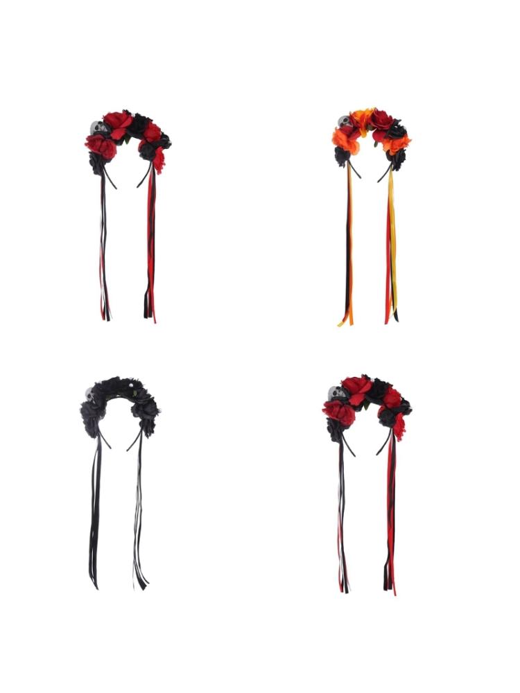Goth Flower Crowns For Women Gothic Skull Headband Halloween Headband Goth Tassel Headband Day Of the Dead Headband