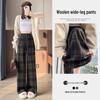 Women's Retro High-Waist Wool Plaid Pants - Contrast Color, Wide-Leg, Floor-Length, Velvet-Lined for Autumn/Winter 2024