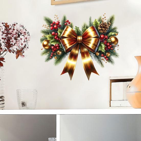 Рождественские наклейки Праздничные наклейки с бантом и венком Съемные ПВХ наклейки для оконного стекла, двери, праздничного домашнего декора