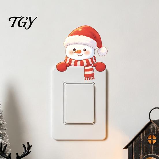 Living Room Accent Christmas Snowman Switch Stickers, PVC Waterproof Light Decals for Square Power Switches & Seasonal Guard Socket Panels, Removable