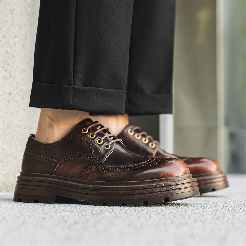 Броги Мужские туфли из натуральной кожи Винтажные классические модные туфли для отдыха, бизнеса, вечеринки, на толстой подошве, мужские свадебные туфли