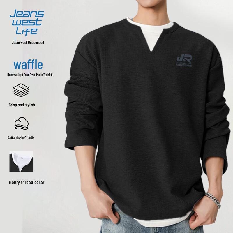 JEANSWEST LIFE Мужская вафельная футболка с длинным рукавом, имитирующая две части