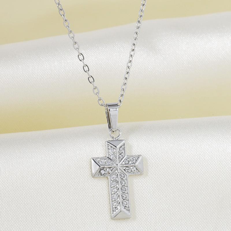 Cross Necklace Women's Summer Full Diamond Simple Versatile Premium Sense Clavicle Chain Light Luxury Micro-inlaid Zircon Necklace Titanium Steel