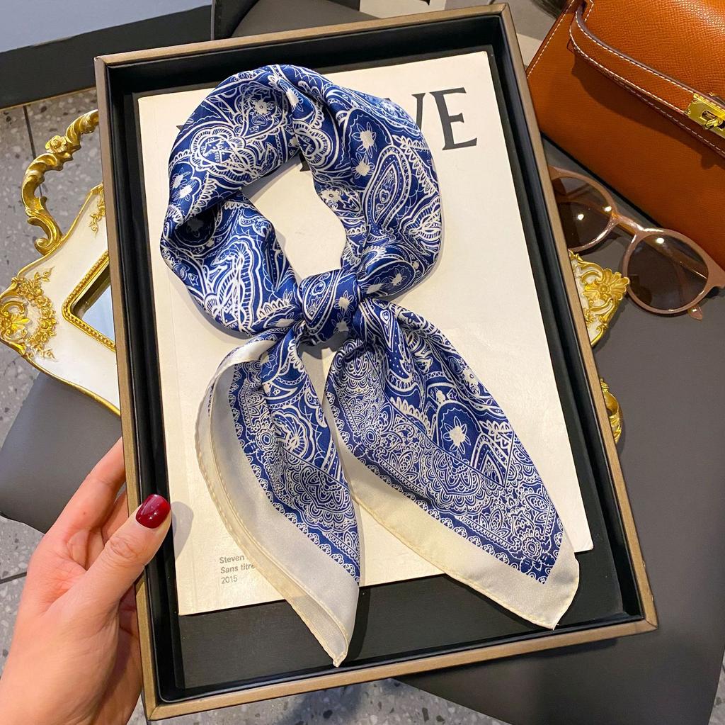 Small Silk Scarf Women'S Versatile High-End Decorative Square Scarf Professional Small Scarf Simulation Silk Korean Version Streamer Bag