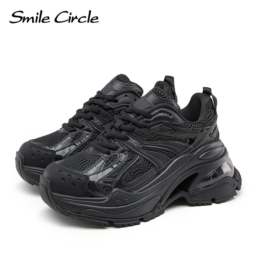 Женские кроссовки на массивном каблуке, кроссовки на плоской платформе, повседневные кроссовки на шнуровке с круглым носком, женская обувь, кроссовки