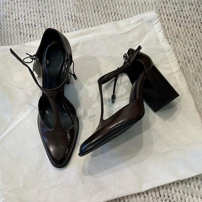 Модная французская ретро обувь Мэри Джейн для женщин Новые туфли-лодочки с острым носком и толстым каблуком Не утомляющие ноги Высокий каблук