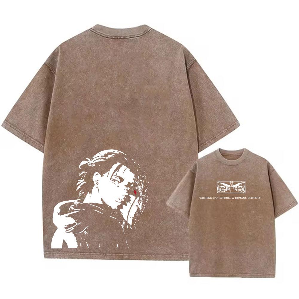 Аниме Атака Титанов Выстиранные футболки Ретро Панк Готика Хлопок Винтажная Футболка Харадзюку Повседневная Мужская Футболка с Коротким Рукавом Топ