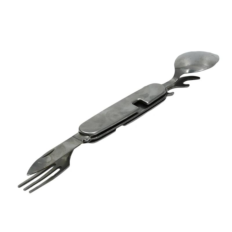 4 In 1 Outdoor Camping Tableware Folding Spoon Fork Knife Opener Stainless Steel Portable Pocket Sets for Hiking Travel Survival