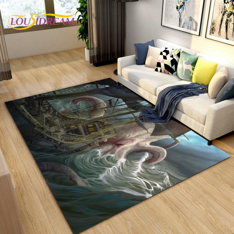 Морской монстр, Лодка, Корабль, Барк, Большой ковер, Ковры, Коврик для гостиной, спальни, дивана, коврика для двери, Детский игровой нескользящий коврик
