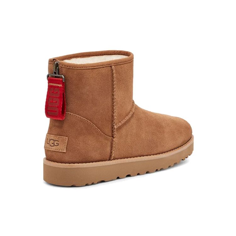 UGG Классические мини-сапоги из овчины с теплым запахом, модные короткие зимние сапоги, женские сапоги каштанового цвета 1122671-CHE