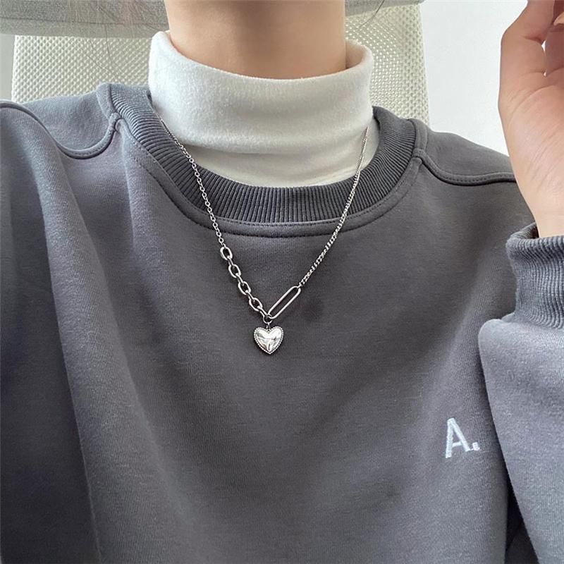 Metal Heart Pendant Necklace For Girls Women Charms Matching Sweater Neck Chain Necklaces Chokers Jewelry Gifts