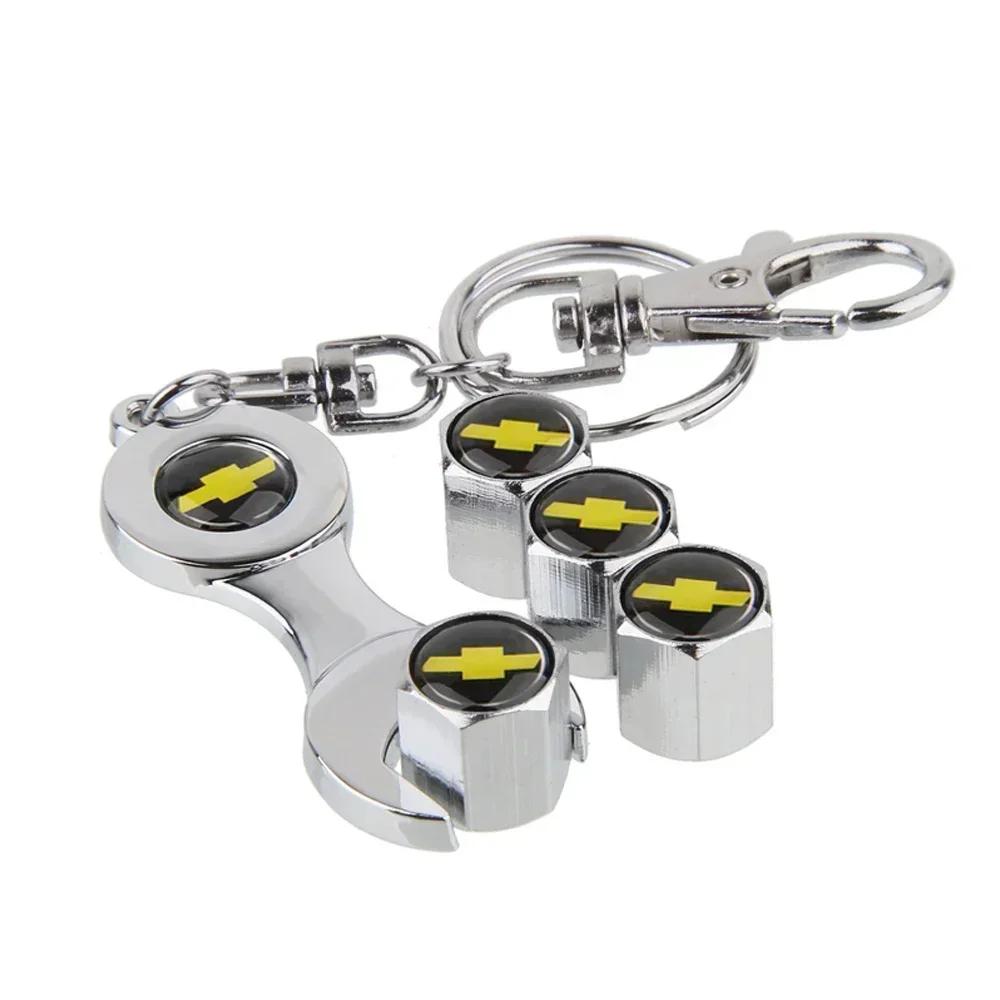 CCTNM1 Car Wheel Tire Valve Cap with Wrench Keychain for Chevrolet Cruze Aveo Silverado Captive Traverse Spark Equinox Malibu Sonic SS