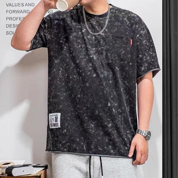 Американский Тяжелый Мягкий Спортивный Повседневный Пеплум Стрейч Приталенный Морщинистый Свободный Мужской Модный Топ с Коротким Рукавом Удобная Футболка