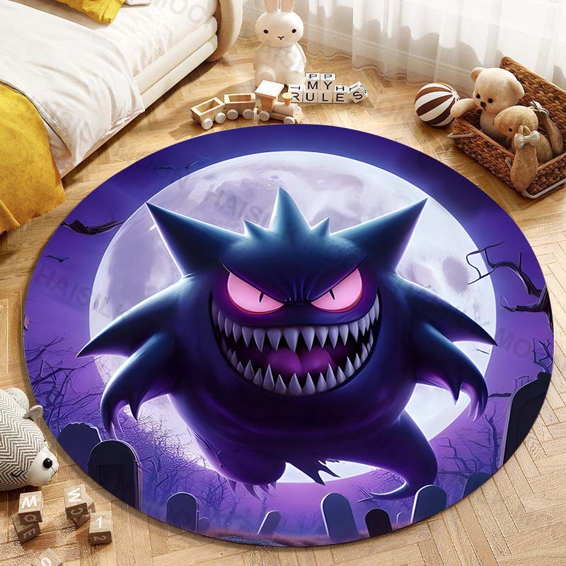 5 Размеров Pokemon Gengar Печать Круглый Ковер Гостиная Спальня Стол и Стул Диван Декоративный Ковер Игровой Коврик Подарок