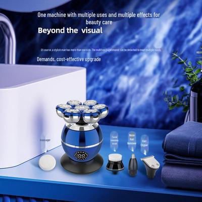 Мужская аккумуляторная электробритва и машинка для стрижки волос с 7 лезвиями: Многофункциональный для профессионального бритья головы