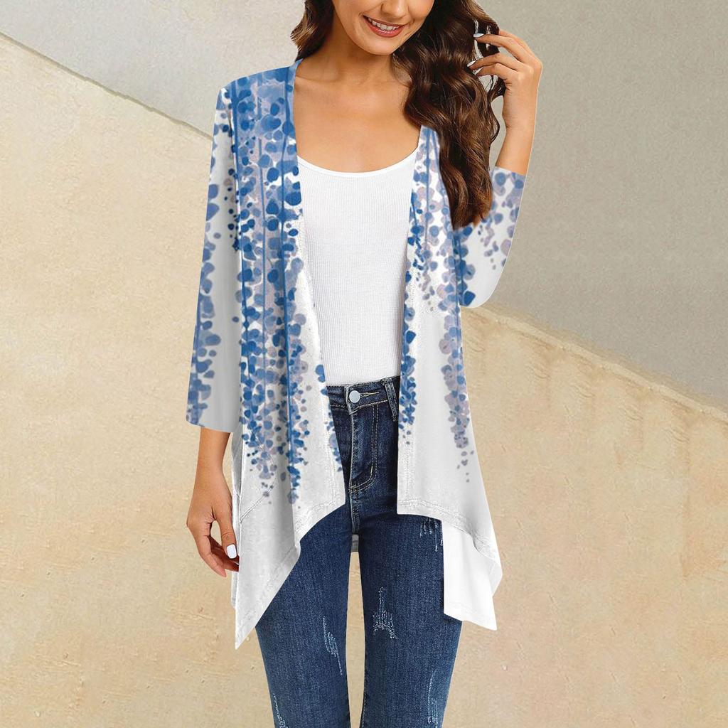 Женский кардиган неправильной формы с принтом, рукавами три четверти и карманной курткой