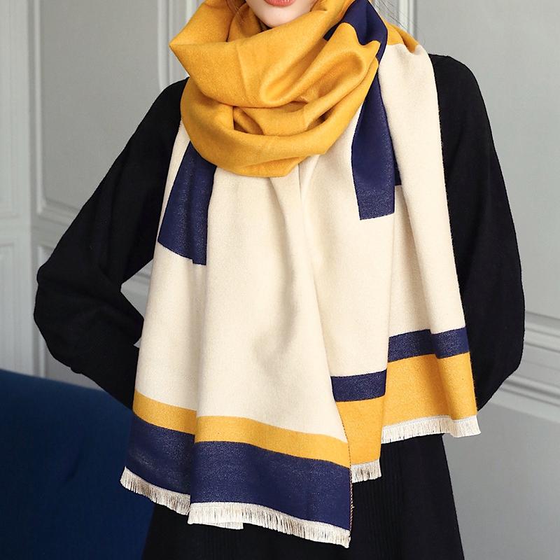 Шарф из искусственного кашемира, осенне-зимний теплый женский двусторонний толстый шарф-шаль
