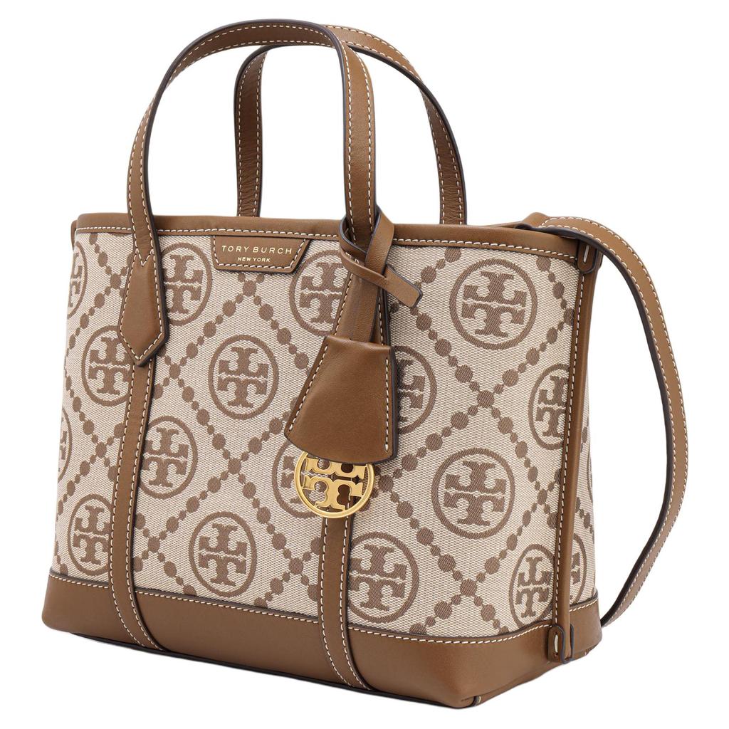 Tory Burch Perry Monogram All Over Print Jacquard Leather Tote Bag Women tote bags Hazelnut-Brown 83313-371