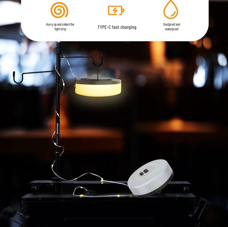 Retractable Solar String Lights for Outdoor Camping, Canopy Ambiance, Long Battery Life, Includes Measuring Tape