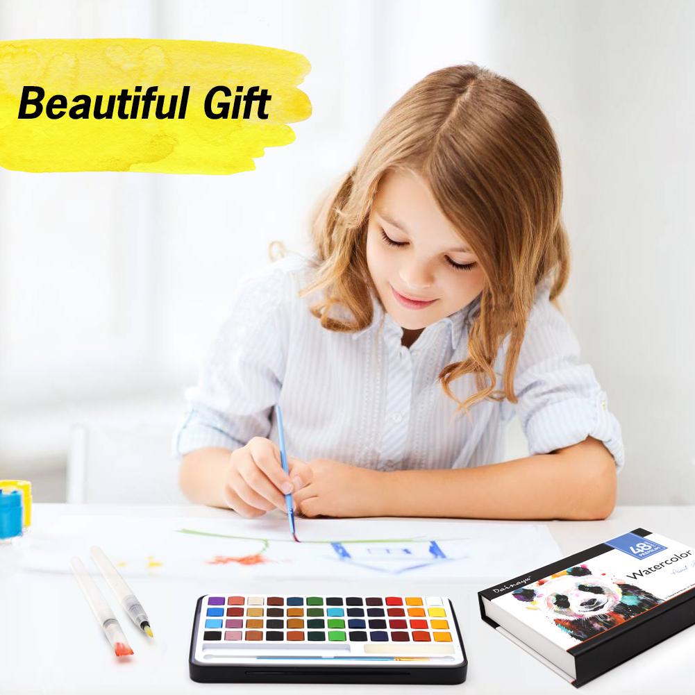 48 Набор акварельных красок премиум-класса, с акварельной бумагой, водяными кистями, кистью для рисования деталей, блестками