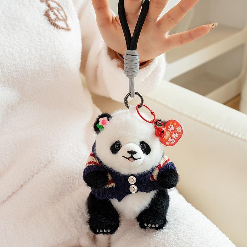 Panda Wear Sweater Plush Toy Cartoon Stuffed Animal Keychain Decoration Bag