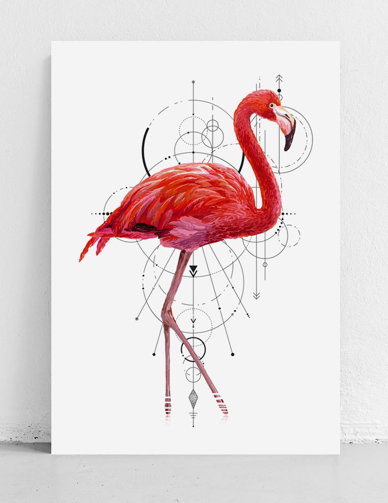 Плакат с розовым фламинго геометрия