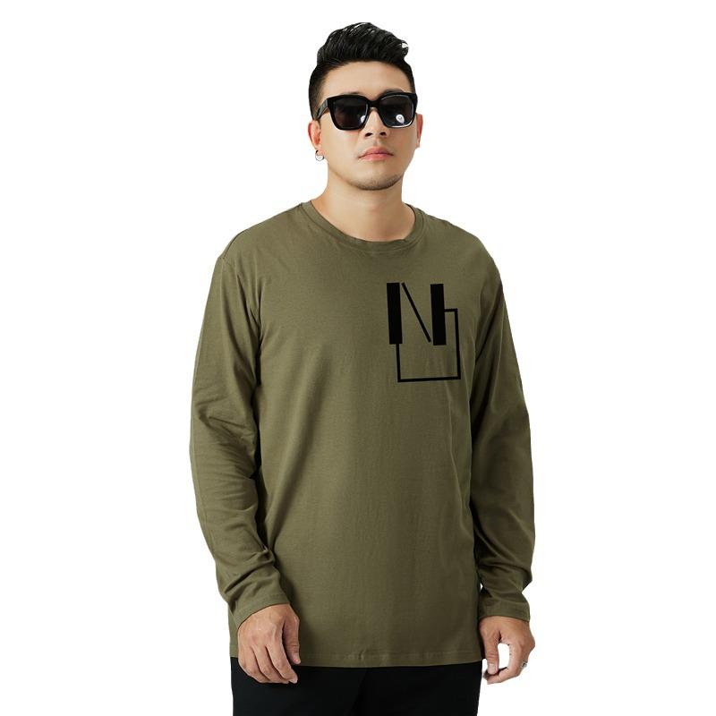 Мужская футболка больших размеров свободного кроя с длинным рукавом на осень (300 Джин)