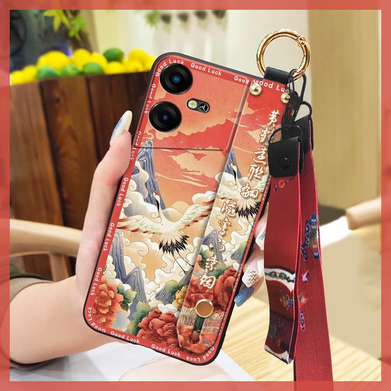 Противоударный чехол-подставка для телефона Tecno Pova Neo3/LH6N, модный, противоударный, с ремешком, задняя крышка, мягкий чехол, китайский стиль