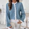 Spring Autumn Elegant Lacework Shirt Top for Women with Ruffles and Lantern Sleeve In Solid Color
