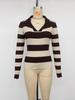 European AW 2026 Retro Knitwear: Women's Striped Lapel Slim Fit Sweater